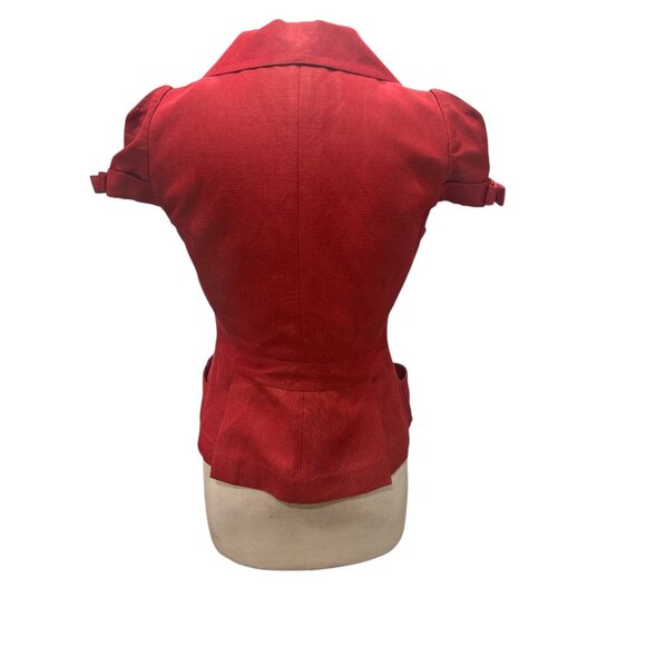 Claudia Angelazzi Red Tailored Short Sleeve Blazer Jacket Size 38 Linen Cotton - Picture 4 of 9